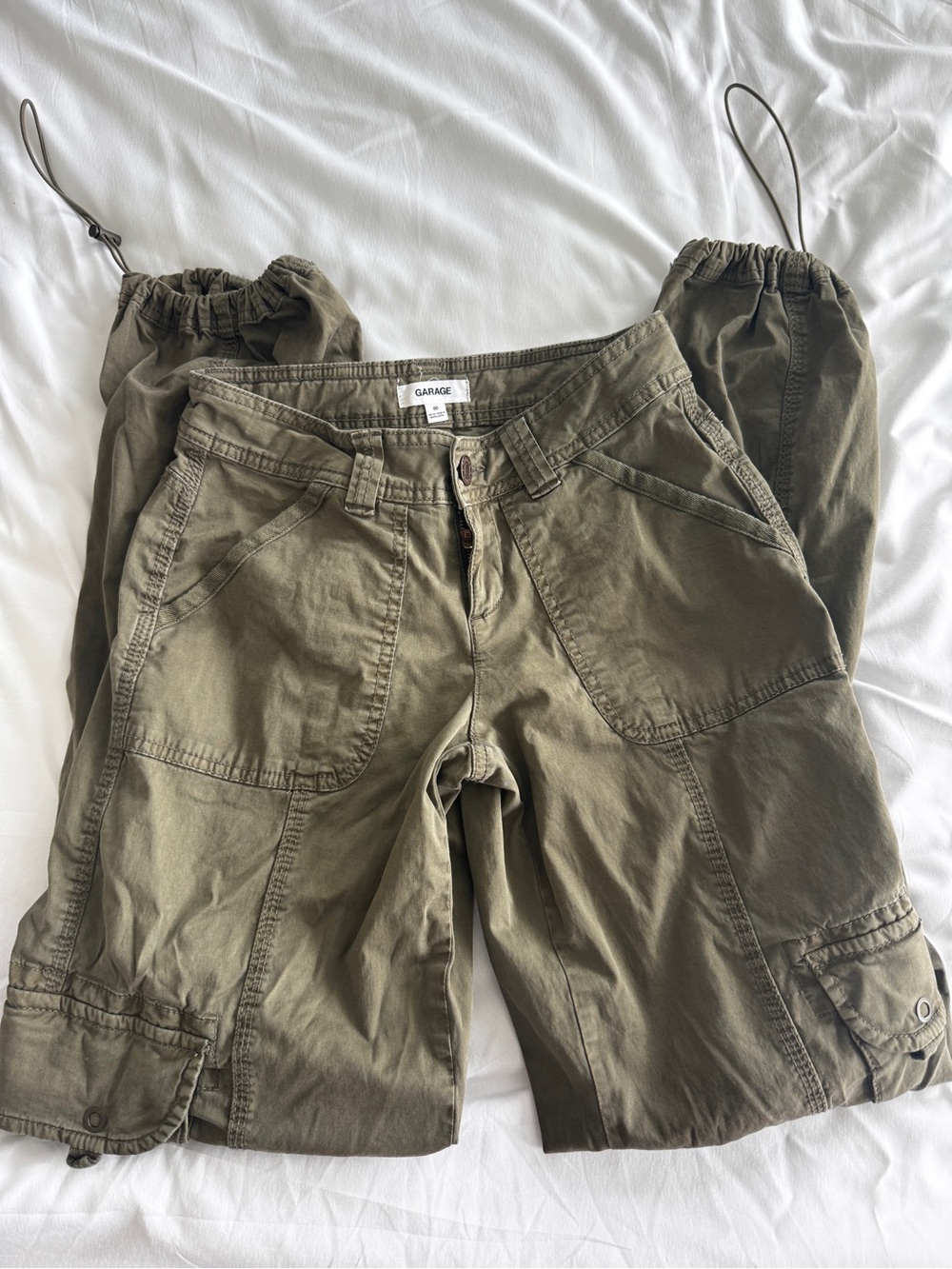 Garage Olive Utility Cargo Pants with Drawstring Hems